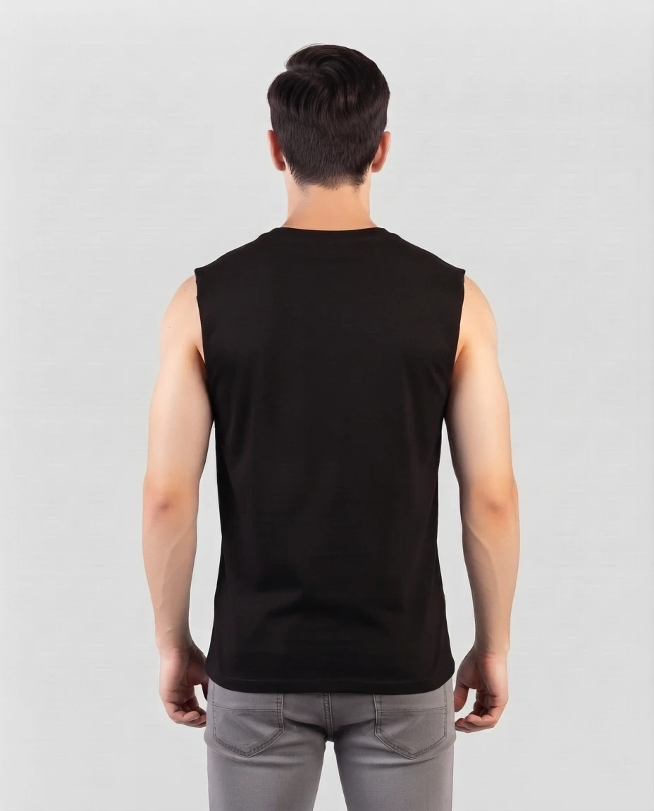 Men's Black "Work Harder" Gym Sando / Sleeveless Tank Top view 3