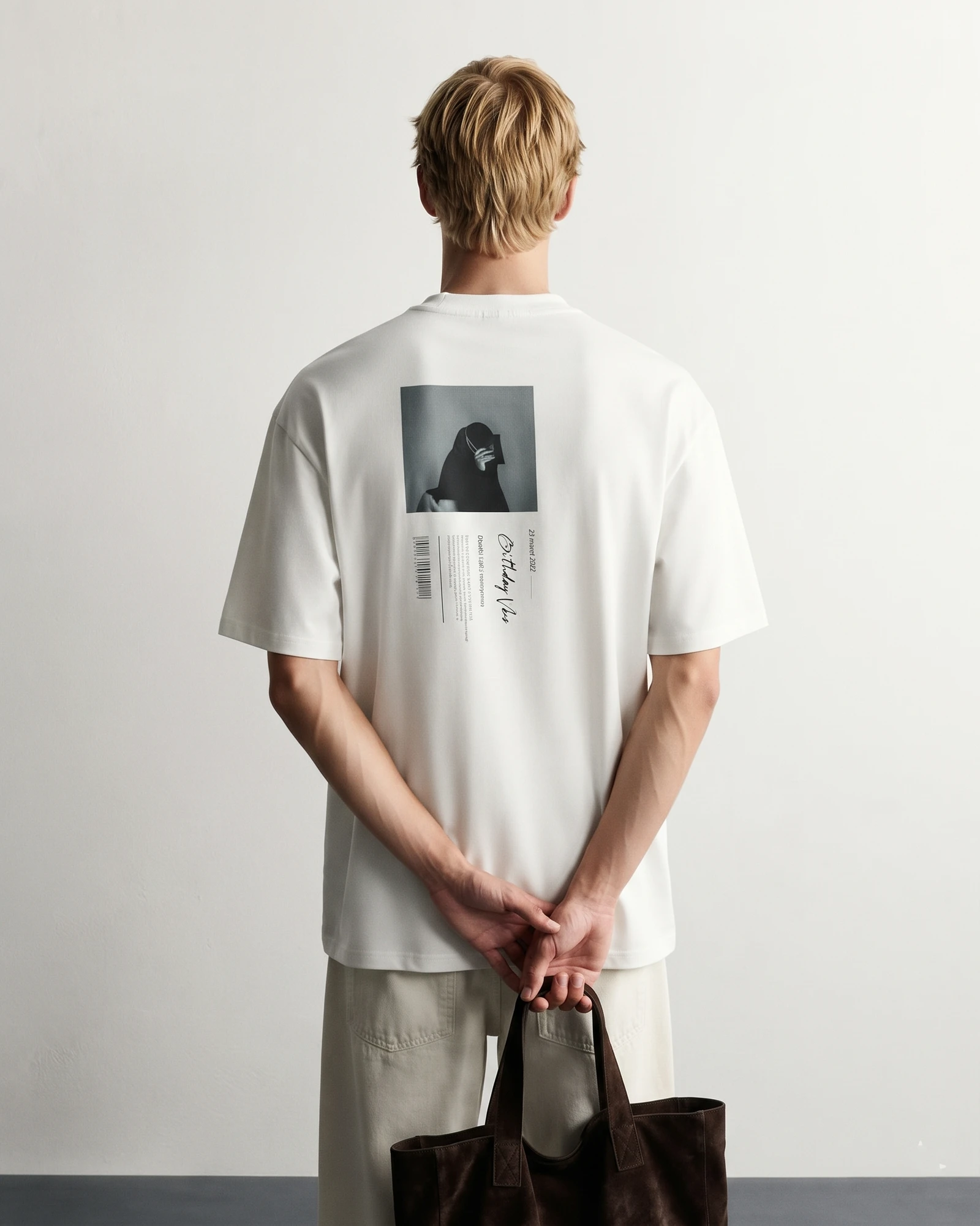 Bellbring Minimalist Barcode Graphic Oversized White T-Shirt view 3