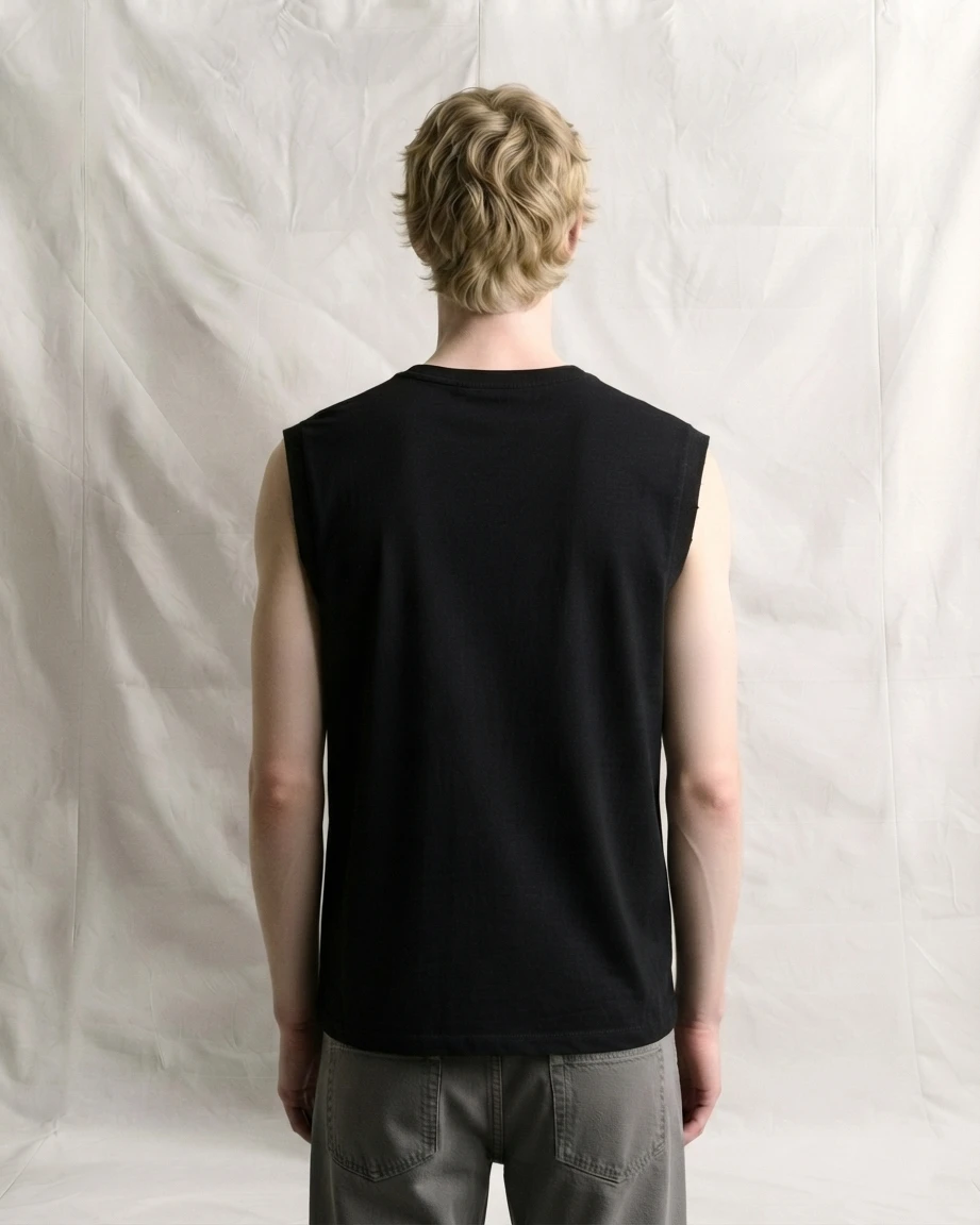 Men's Black Printed Cotton Sleeveless Sando | Casual Gym & Streetwear Tank Top view 4