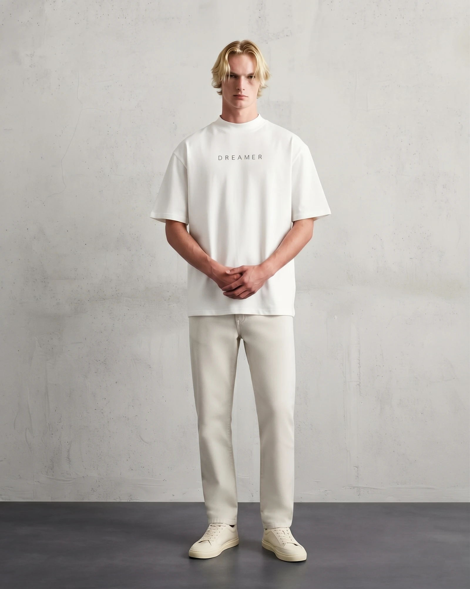 Bellbring Minimalist "DREAMER" White Oversized Heavyweight T-Shirt for Men