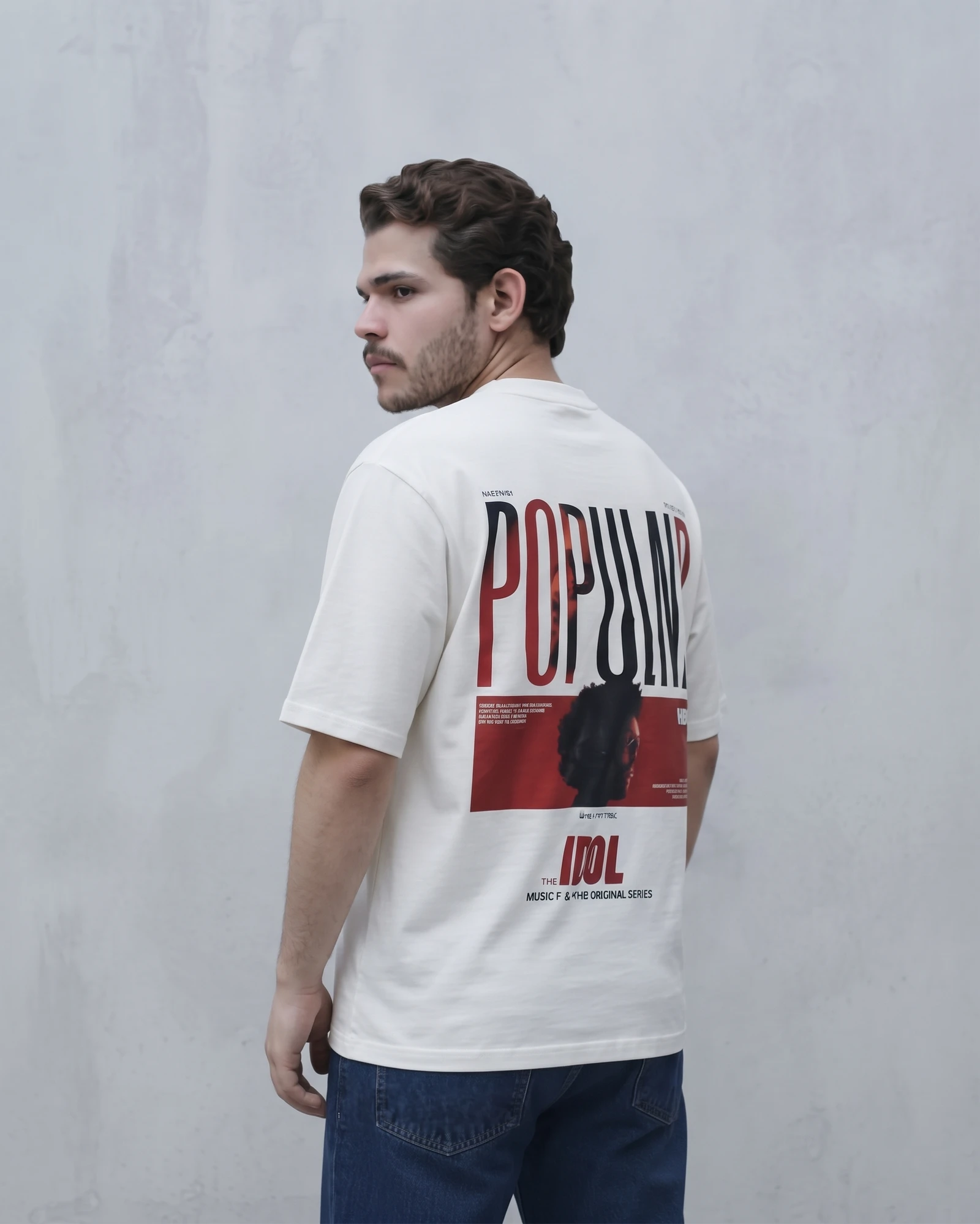 Men's White "IDOL" Printed Cotton Oversized T-Shirt view 3