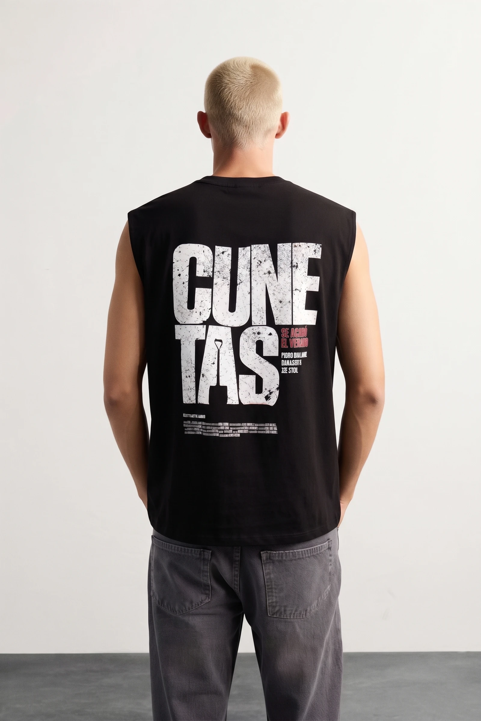 Men Black "CUNETAS" Printed Cotton Gym Sando & Tank Top