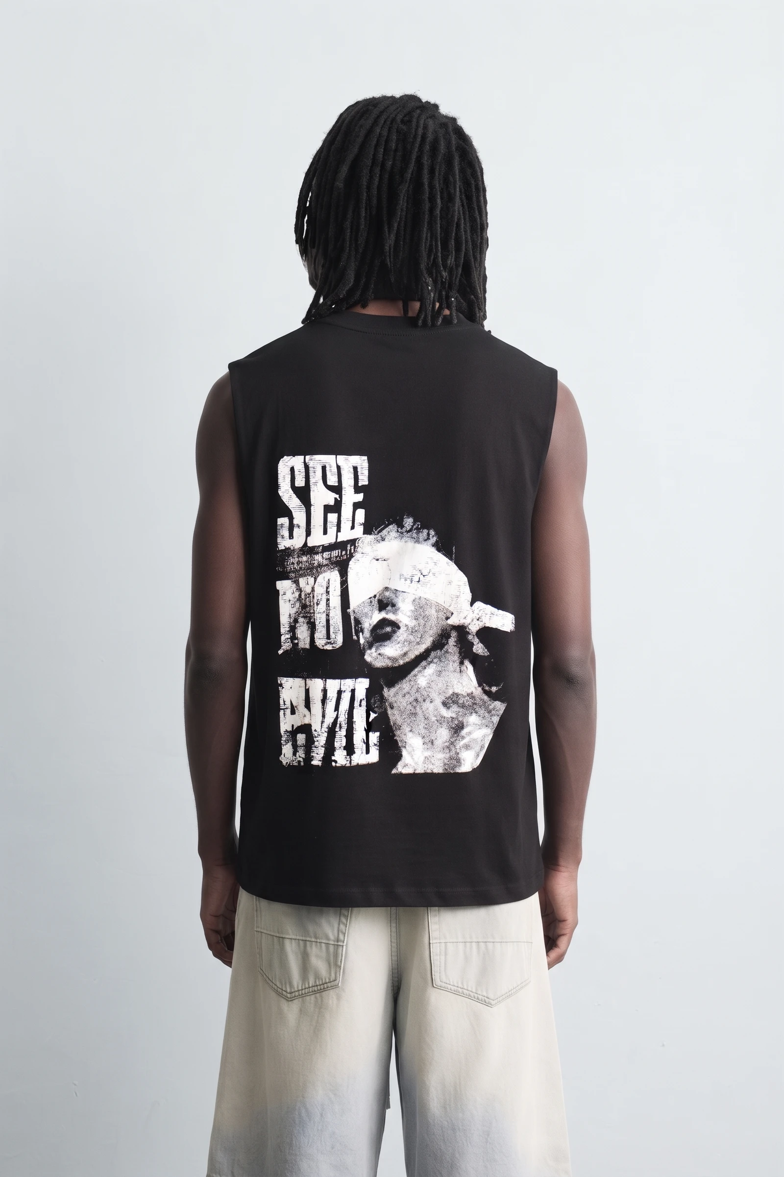 Men's Black "See No Evil" Graphic Oversized Streetwear Tank Top / Sando view 4