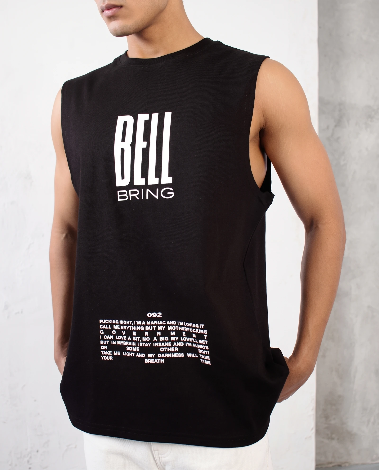 Bell Bring" Typography Printed Oversized Sleeveless Sando for Men