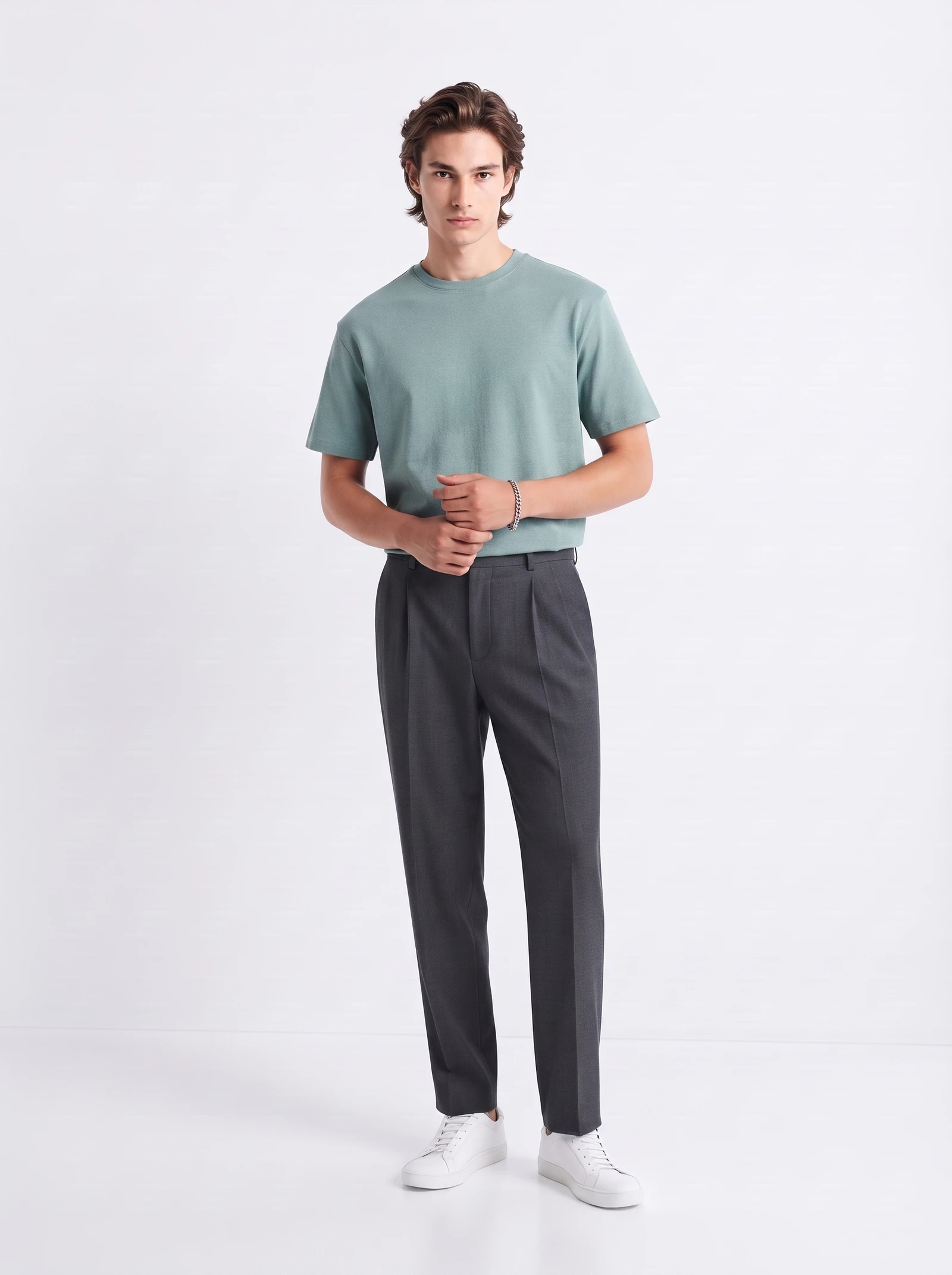 Bellbring Men's Sage Green Relaxed Fit Crew Neck T-Shirt