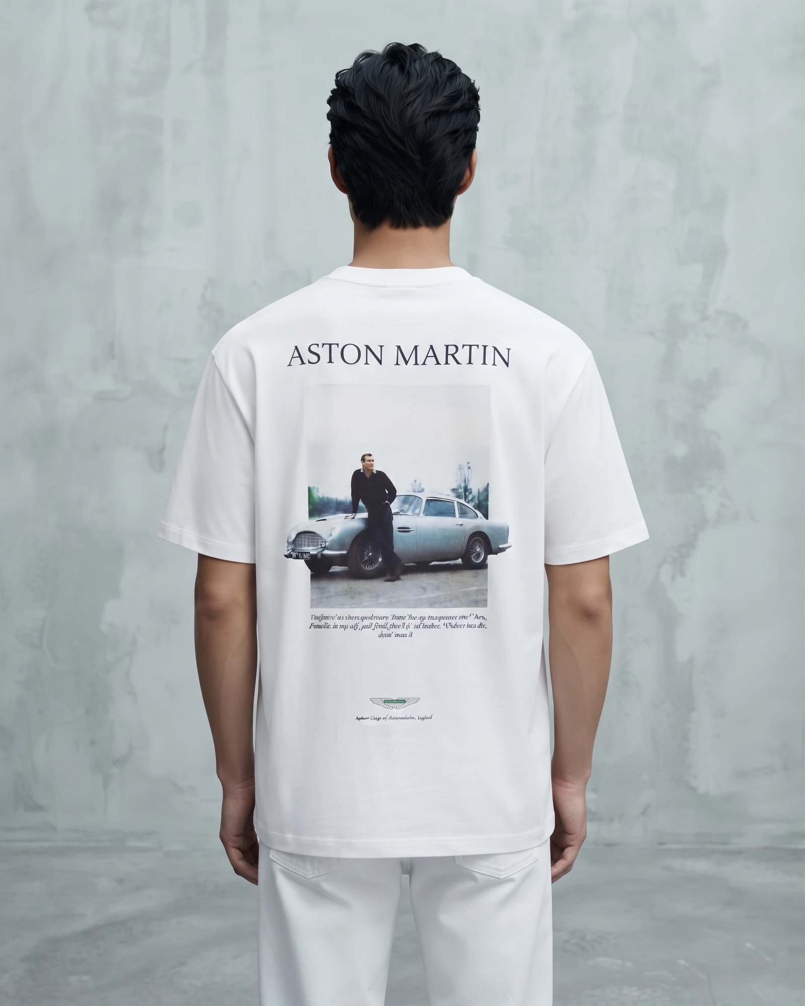 Bellbring Men's White Minimalist Graphic Print Oversized T-Shirt (Classic Car Aesthetic) view 5