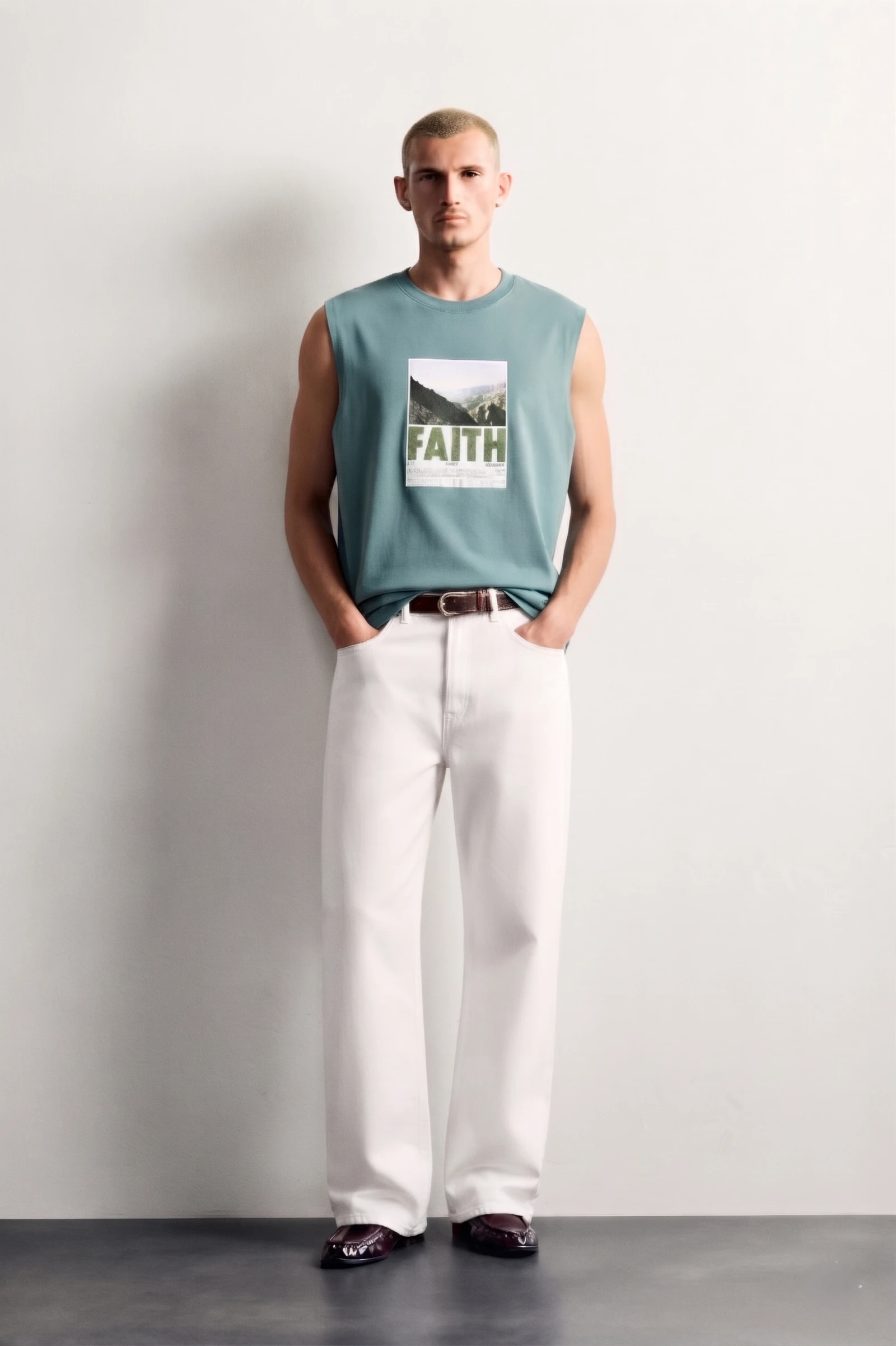 Men's Sea Green "FAITH" Graphic Print Cotton Sleeveless T-Shirt / Gym Sando view 3