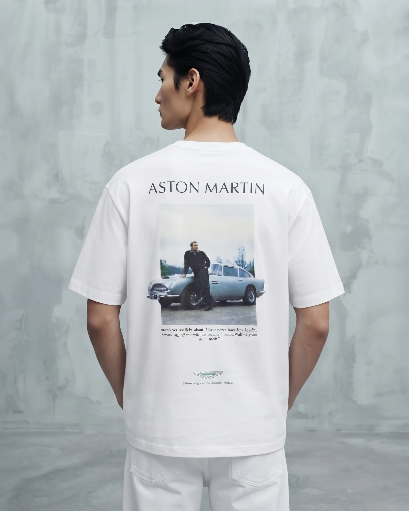 Bellbring Men's White Minimalist Graphic Print Oversized T-Shirt (Classic Car Aesthetic) view 4