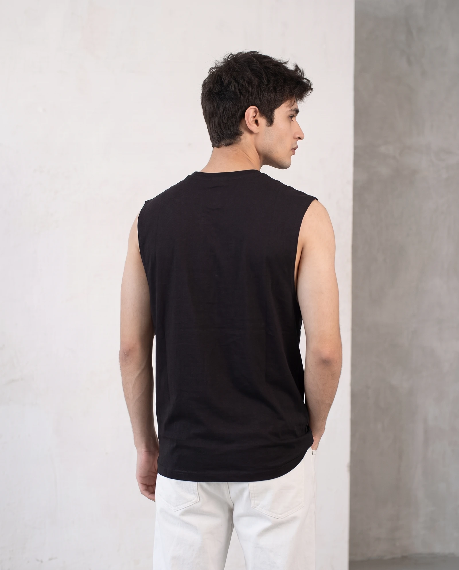 Bell Bring" Typography Printed Oversized Sleeveless Sando for Men view 4