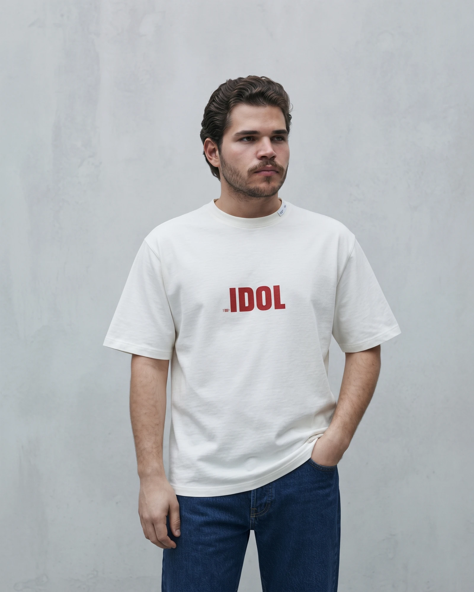 Men's White "IDOL" Printed Cotton Oversized T-Shirt