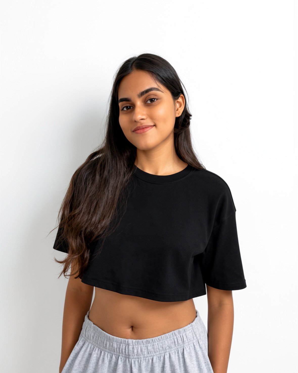 Drop-Shoulder Sleeves Crop Boxy Fit T-shirt Black