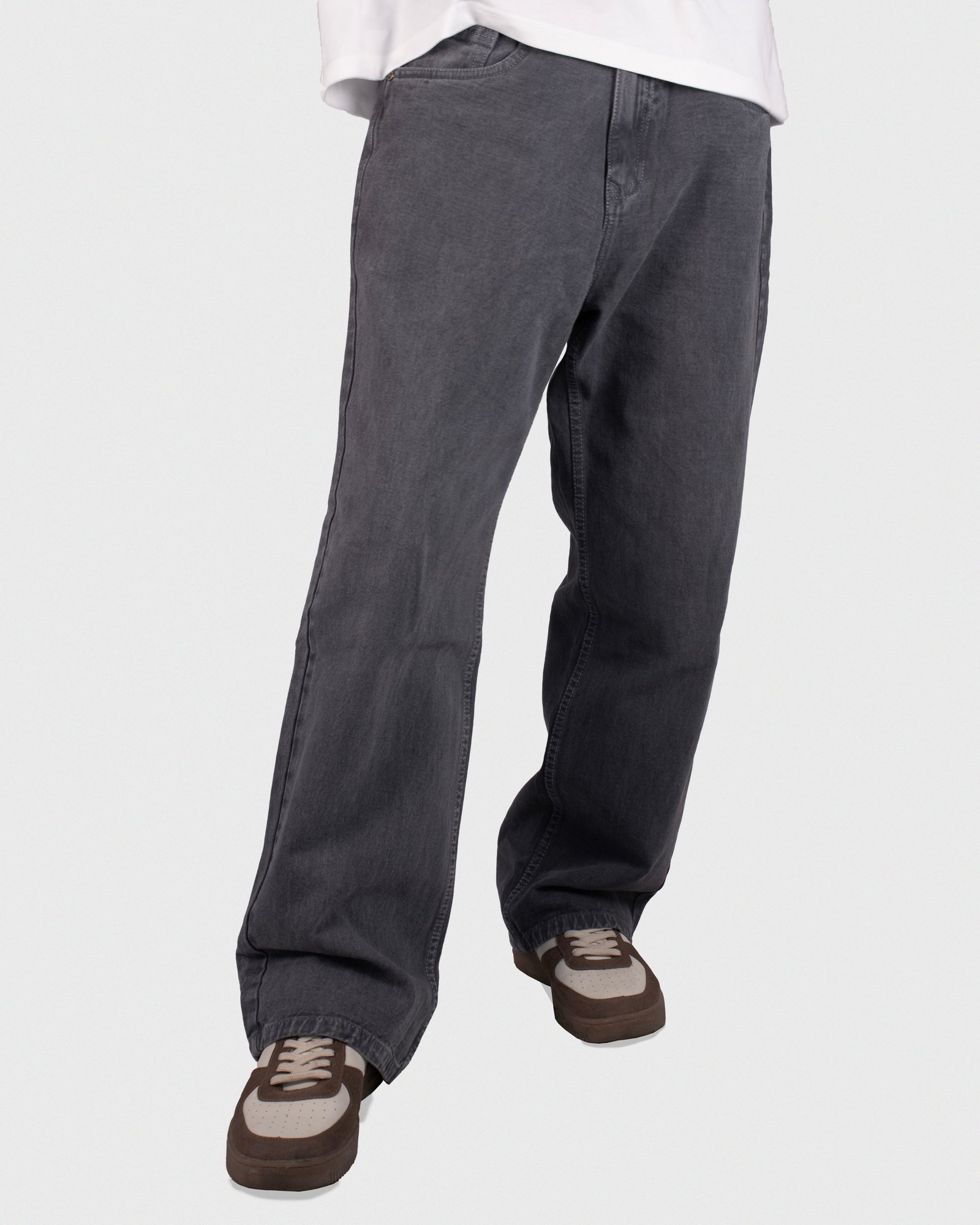 Men Wide Leg Fit Mid-Rise Dark Grey Jeans